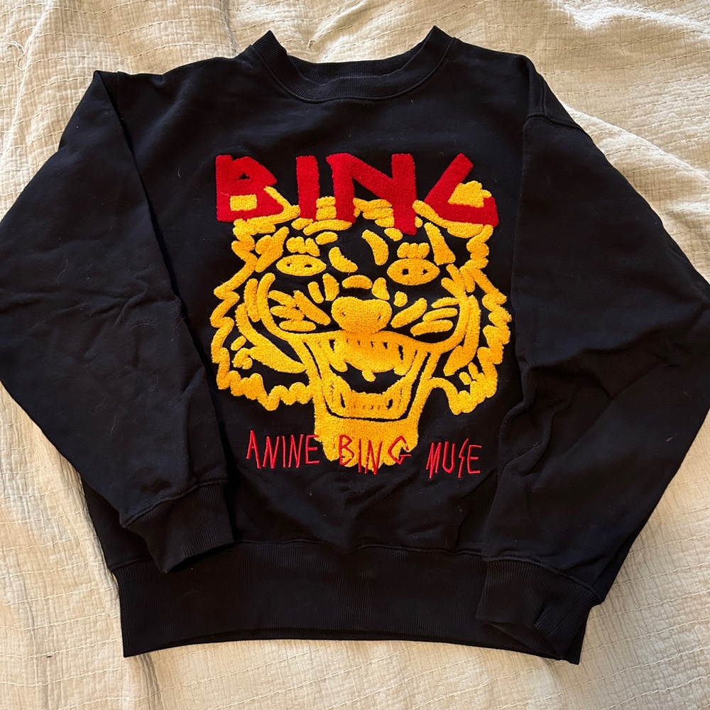Anine Bing Black Sweater with Tiger Design